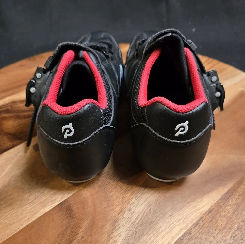 Peleton Spin Bike Size 38 Black With Red Clip Shoes.